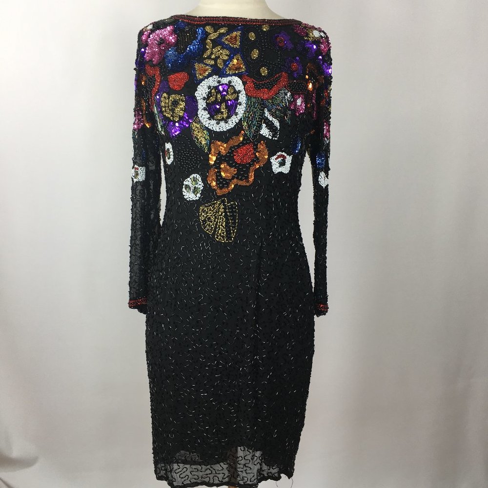 Niteline Black Multicolor Sequin Long Sleeve Dress